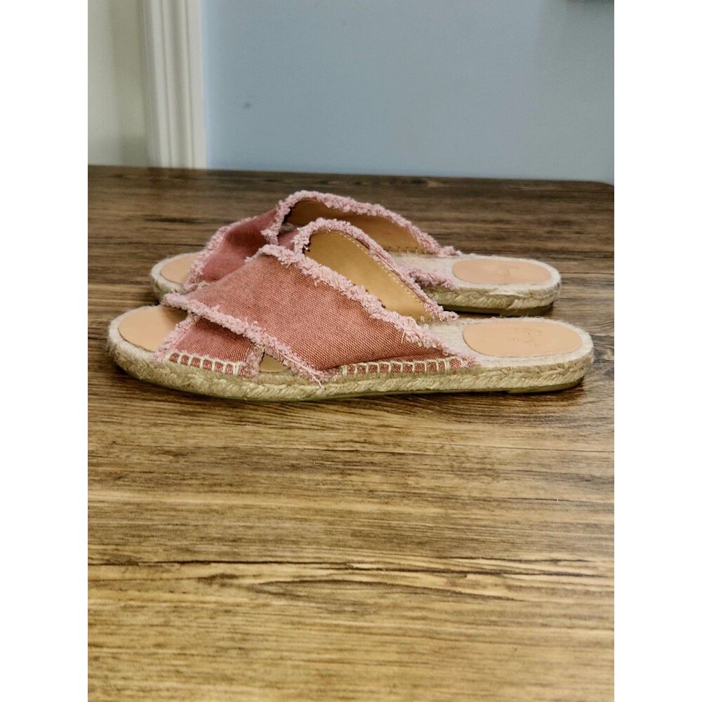 Castañer Palmer Flat Slide Sandals in a Pink Canvas. Women's Size 8.5.
